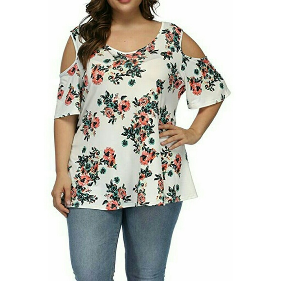 plus size white cold shoulder tops